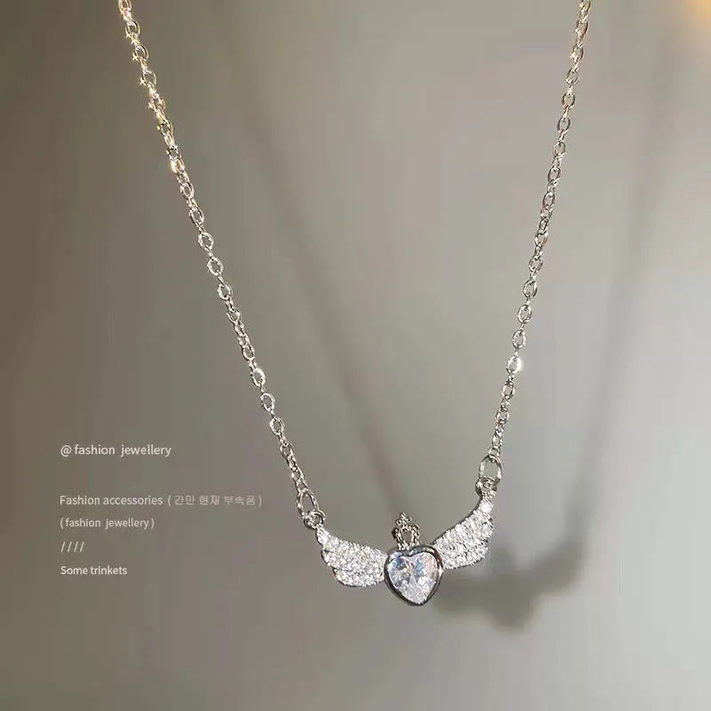 Simple Style Heart Shape Bow Knot Titanium Steel Inlay Zircon Pendant Necklace