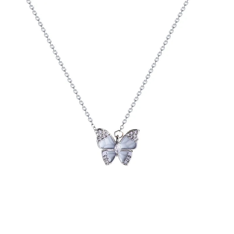 Simple Style Heart Shape Bow Knot Titanium Steel Inlay Zircon Pendant Necklace