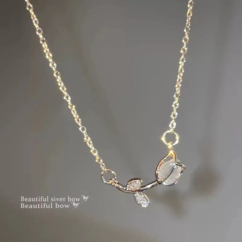 Simple Style Heart Shape Bow Knot Titanium Steel Inlay Zircon Pendant Necklace