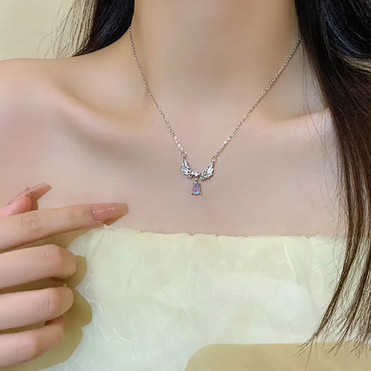 Simple Style Heart Shape Bow Knot Titanium Steel Inlay Zircon Pendant Necklace