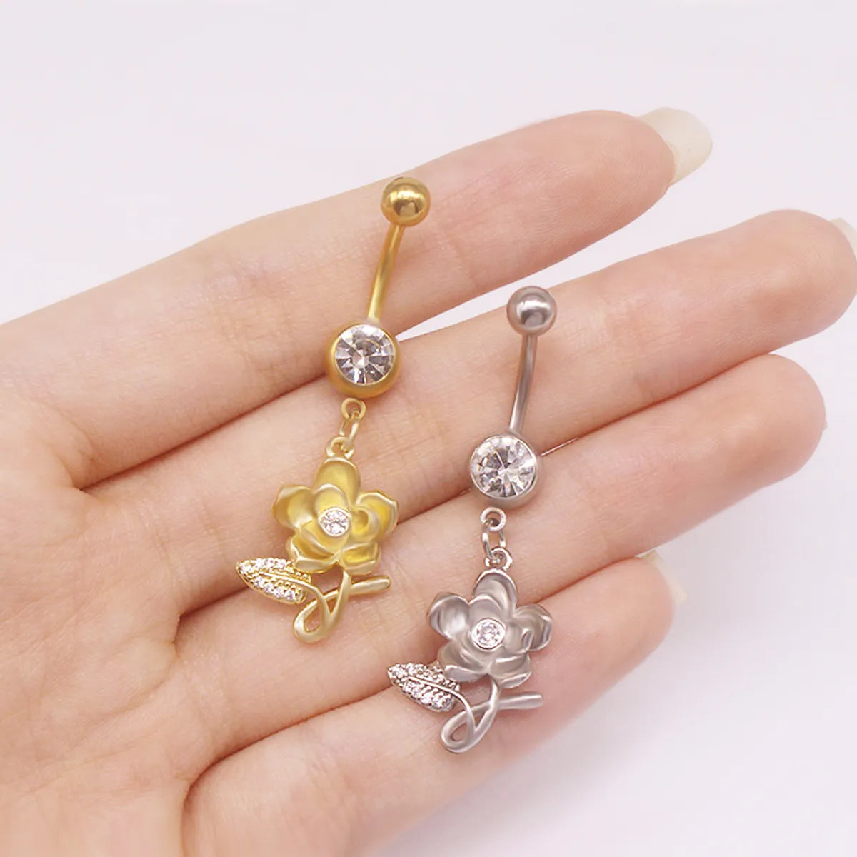 Simple Style Heart Shape Cat Butterfly Stainless Steel Sequin Copper White Gold Plated Gold Plated Rhinestones Zircon Belly Ring In Bulk