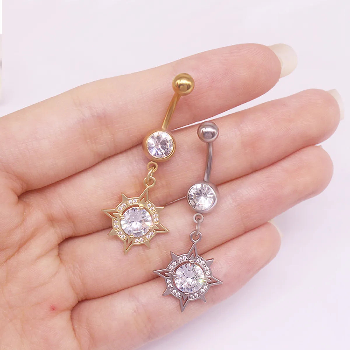 Simple Style Heart Shape Cat Butterfly Stainless Steel Sequin Copper White Gold Plated Gold Plated Rhinestones Zircon Belly Ring In Bulk