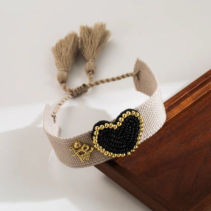 Simple Style Heart Shape Cloth Glass Copper Beaded Knitting Valentine'S Day Women'S Wristband