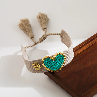 Simple Style Heart Shape Cloth Glass Copper Beaded Knitting Valentine'S Day Women'S Wristband