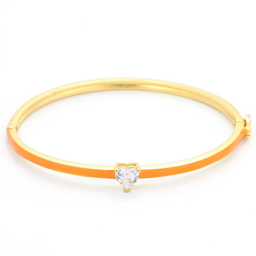 Simple Style Heart Shape Copper Bangle Plating Inlay Zircon Copper Bracelets