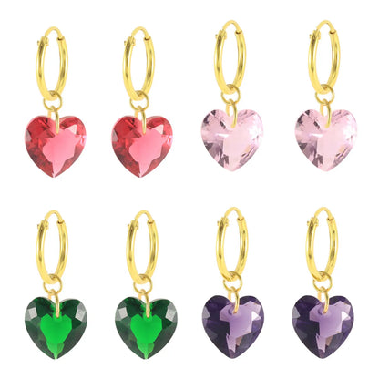 Simple Style Heart Shape Copper Drop Earrings Plating Artificial Crystal Copper Earrings