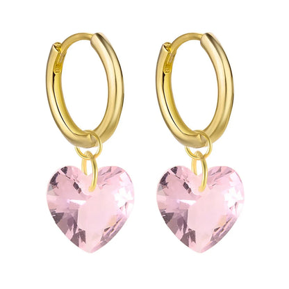 Simple Style Heart Shape Copper Drop Earrings Plating Artificial Crystal Copper Earrings