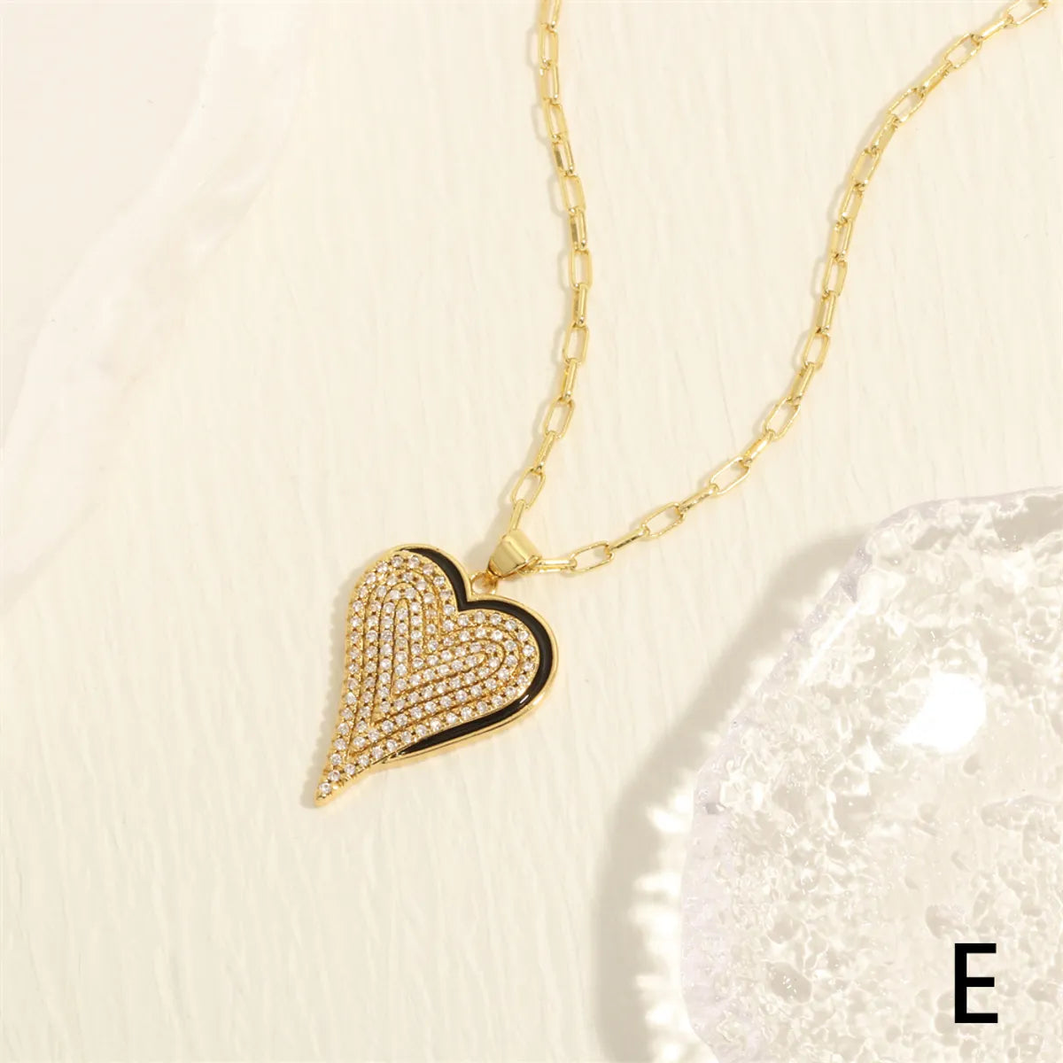 Simple Style Heart Shape Copper Enamel Inlay Zircon 18k Gold Plated Pendant Necklace