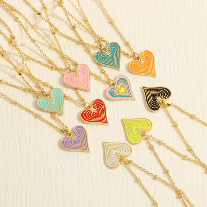 Simple Style Heart Shape Copper Enamel Plating 18k Gold Plated Pendant Necklace