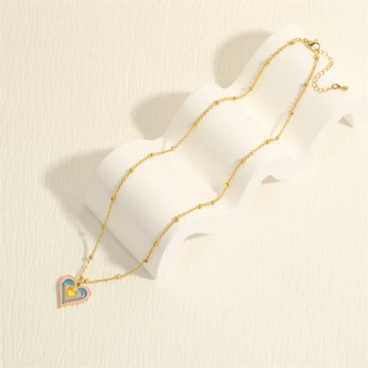 Simple Style Heart Shape Copper Enamel Plating 18k Gold Plated Pendant Necklace