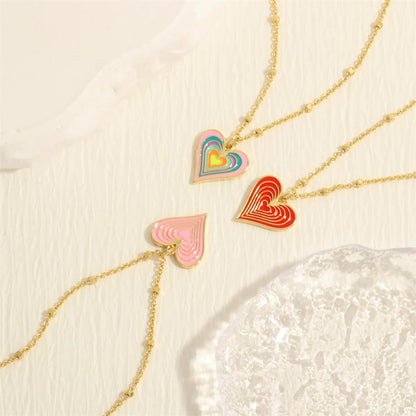 Simple Style Heart Shape Copper Enamel Plating 18k Gold Plated Pendant Necklace