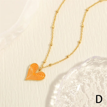 Simple Style Heart Shape Copper Enamel Plating 18k Gold Plated Pendant Necklace