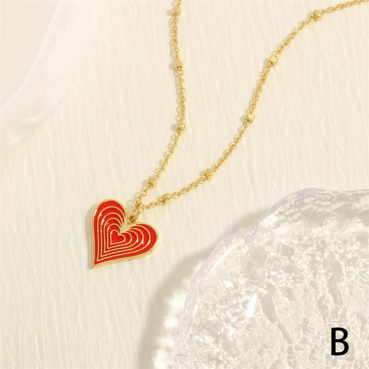 Simple Style Heart Shape Copper Enamel Plating 18k Gold Plated Pendant Necklace