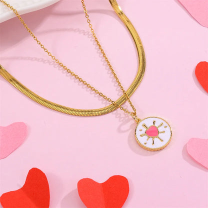 Simple Style Heart Shape Copper Enamel Plating 18k Gold Plated Pendant Necklace