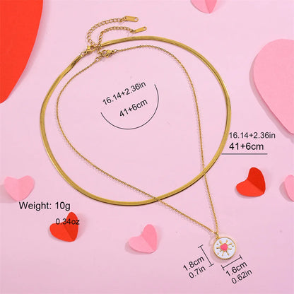 Simple Style Heart Shape Copper Enamel Plating 18k Gold Plated Pendant Necklace