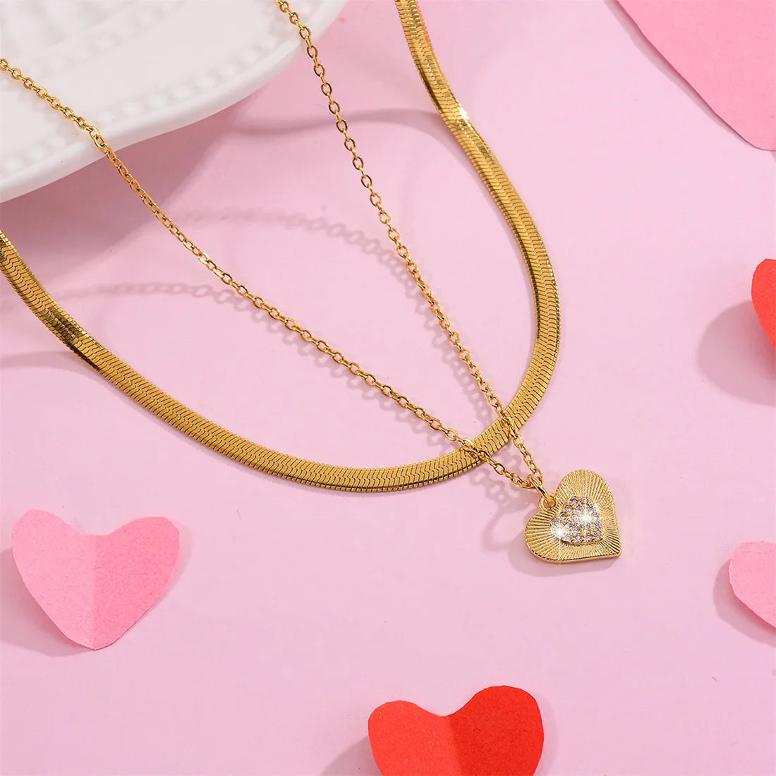 Simple Style Heart Shape Copper Enamel Plating 18k Gold Plated Pendant Necklace