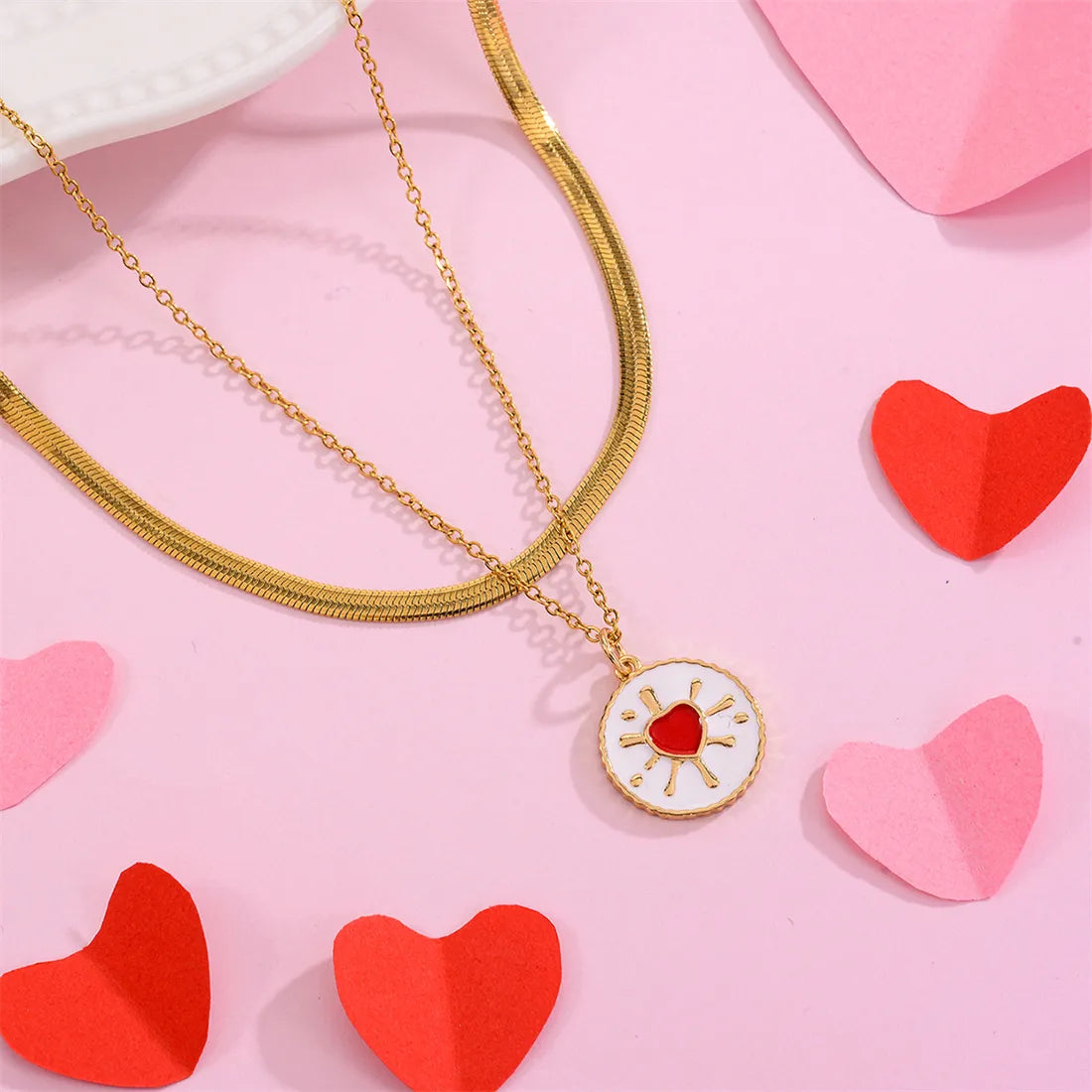 Simple Style Heart Shape Copper Enamel Plating 18k Gold Plated Pendant Necklace