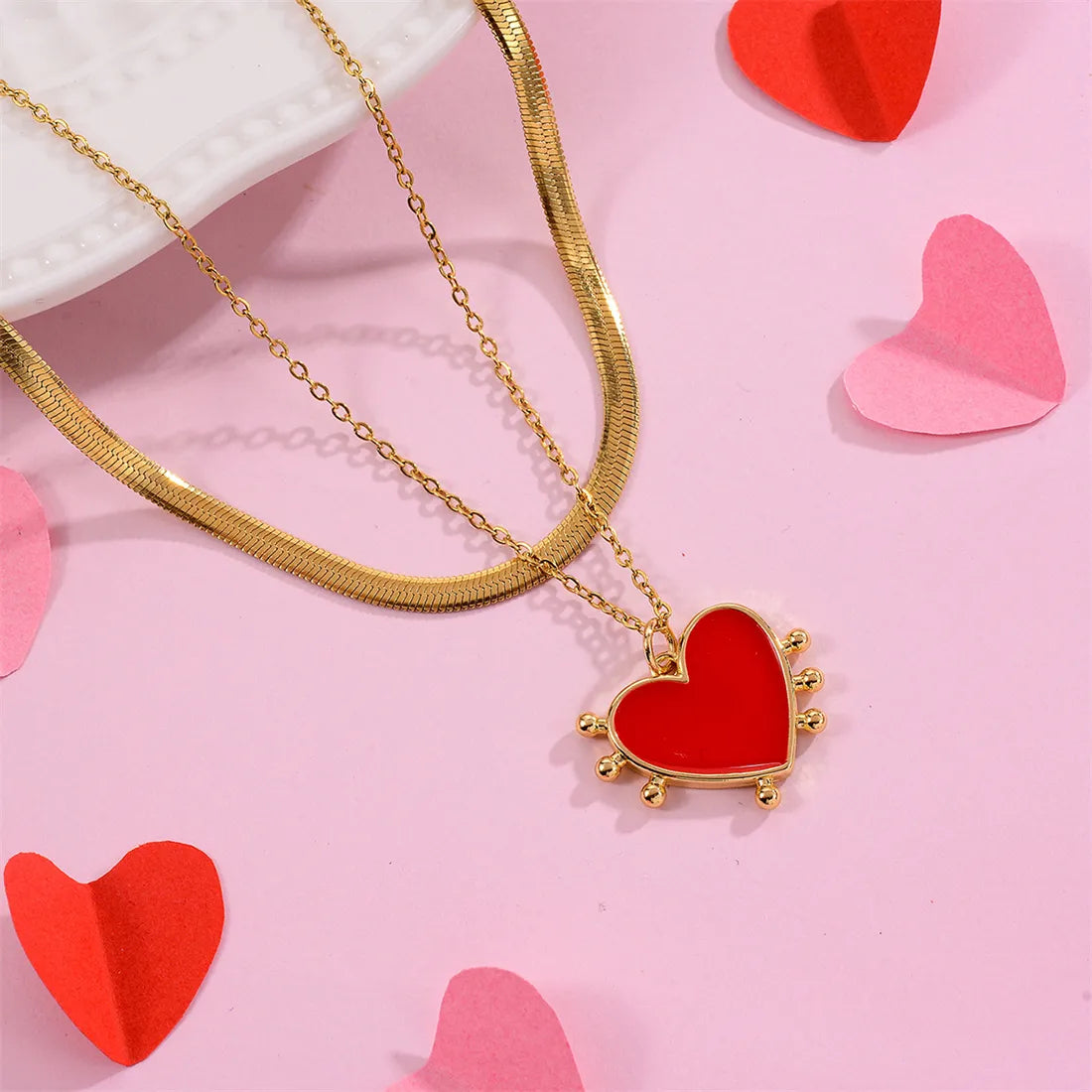 Simple Style Heart Shape Copper Enamel Plating 18k Gold Plated Pendant Necklace