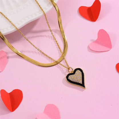 Simple Style Heart Shape Copper Enamel Plating 18k Gold Plated Pendant Necklace