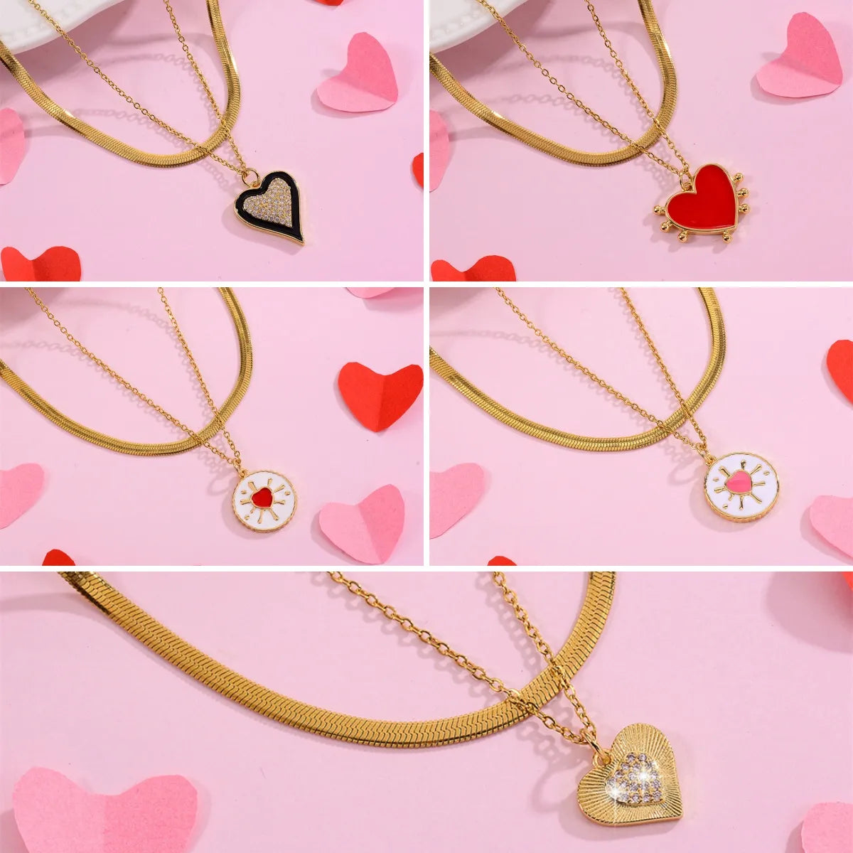 Simple Style Heart Shape Copper Enamel Plating 18k Gold Plated Pendant Necklace