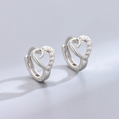 Simple Style Heart Shape Copper Inlay Artificial Diamond Hoop Earrings 1 Pair