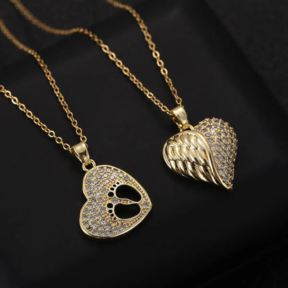 Simple Style Heart Shape Copper Inlay Zircon Pendant Necklace