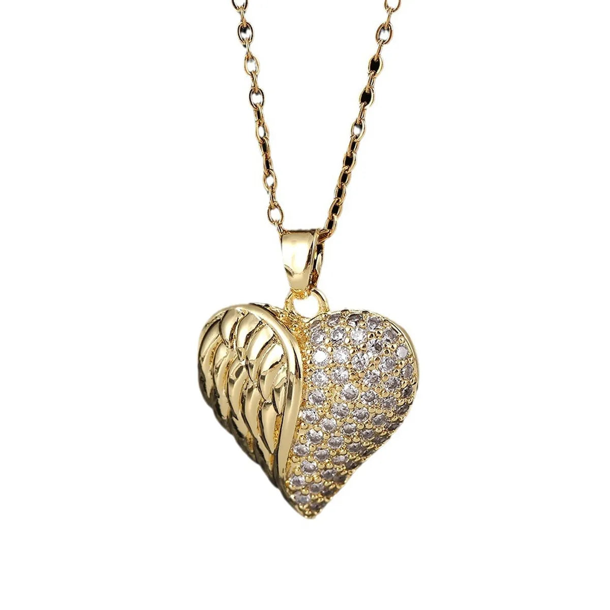 Simple Style Heart Shape Copper Inlay Zircon Pendant Necklace