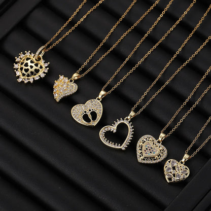 Simple Style Heart Shape Copper Inlay Zircon Pendant Necklace