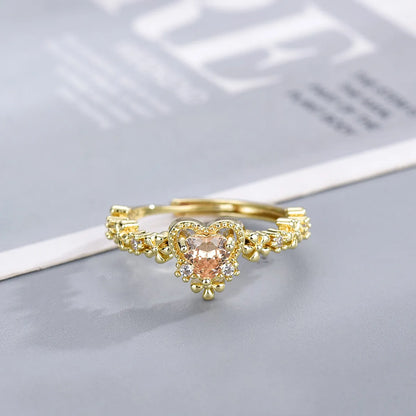 Simple Style Heart Shape Copper Inlay Zircon Rings