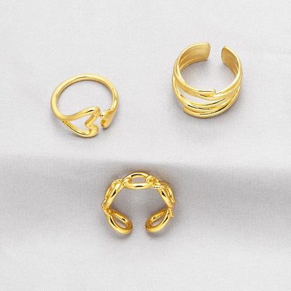 Simple Style Heart Shape Copper Plating 18k Gold Plated Open Rings