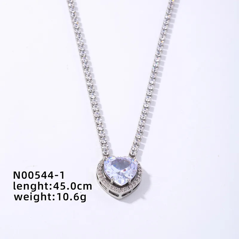 Wholesale Simple Style Heart Shape Copper Plating Chain Inlay Gold Plated Zircon Necklace