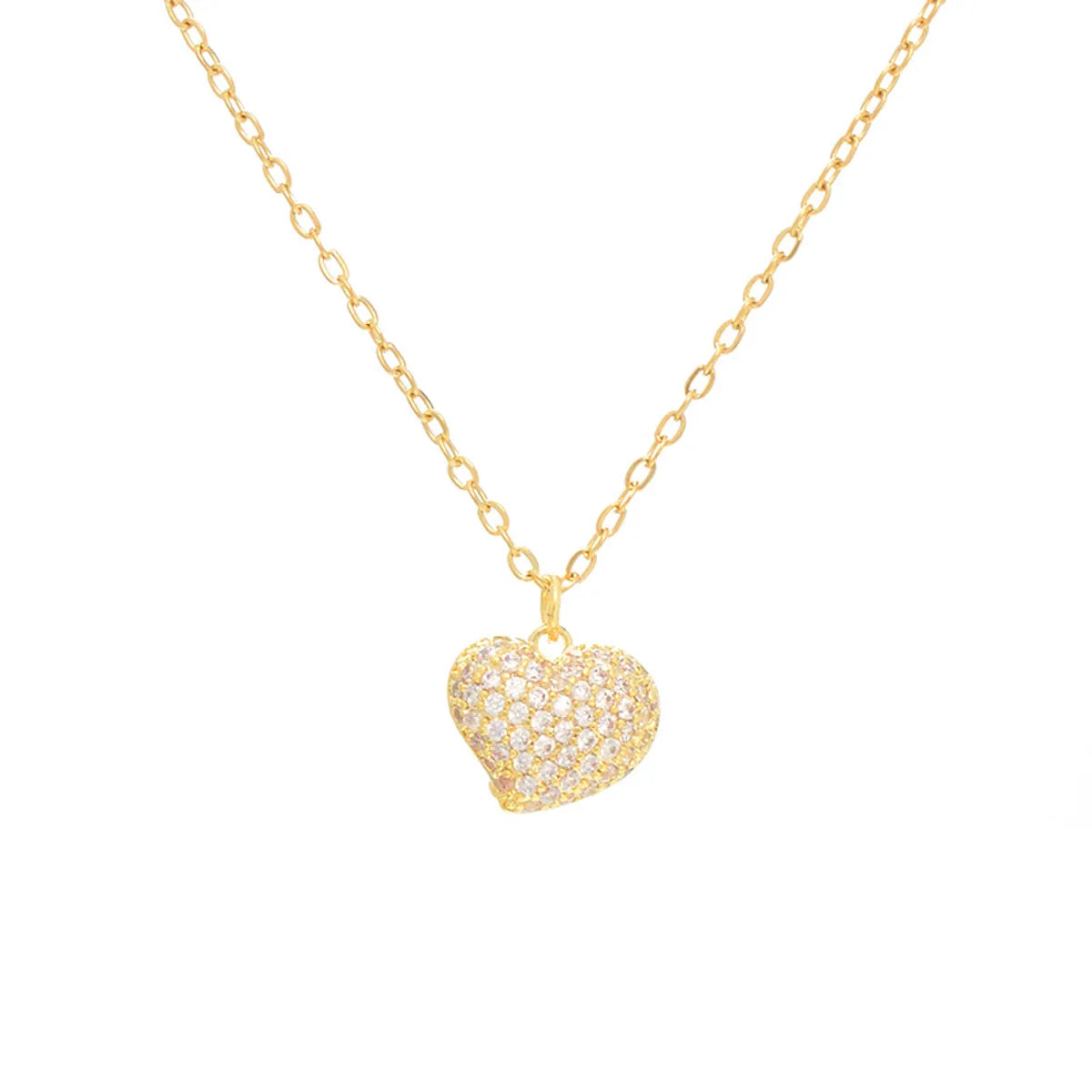 Simple Style Heart Shape Copper Plating Inlay Rhinestones Gold Plated Necklace