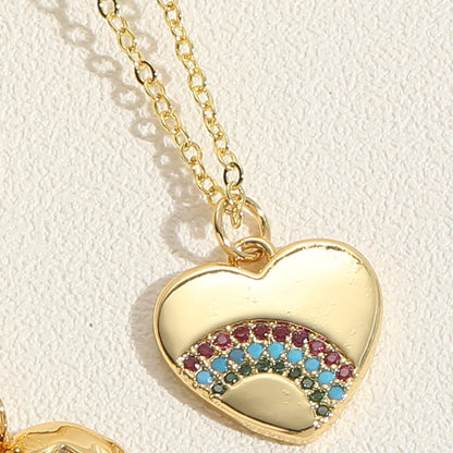 Simple Style Heart Shape Copper Plating Inlay Zircon 14k Gold Plated Pendant Necklace