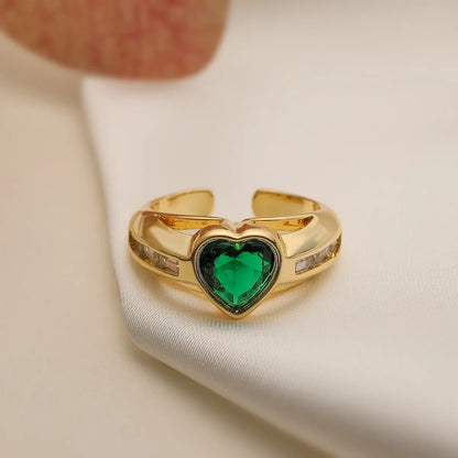 Simple Style Heart Shape Copper Plating Inlay Zircon 18k Gold Plated Open Rings