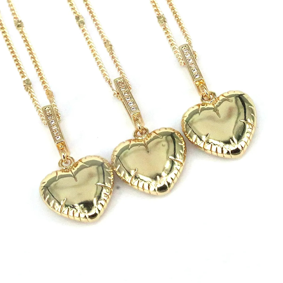 Simple Style Heart Shape Copper Plating Inlay Zircon 18k Gold Plated Pendant Necklace