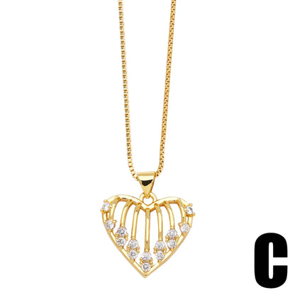 Simple Style Heart Shape Copper Plating Inlay Zircon 18k Gold Plated Pendant Necklace