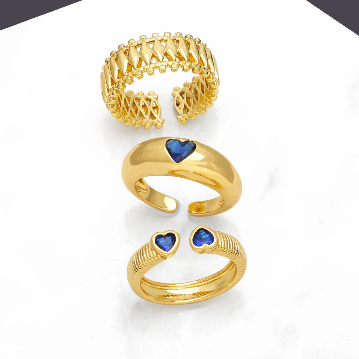 Simple Style Heart Shape Copper 18k Gold Plated Zircon Rings In Bulk