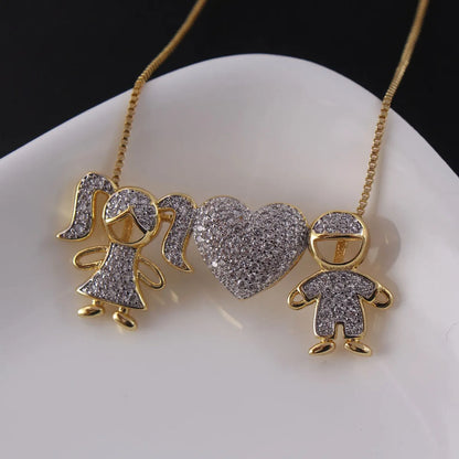 Simple Style Heart Shape Copper Plating Inlay Zircon Gold Plated Pendant Necklace