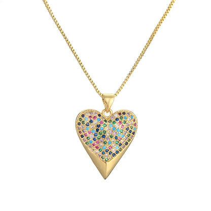 Simple Style Heart Shape Copper Plating Inlay Zircon Gold Plated Pendant Necklace