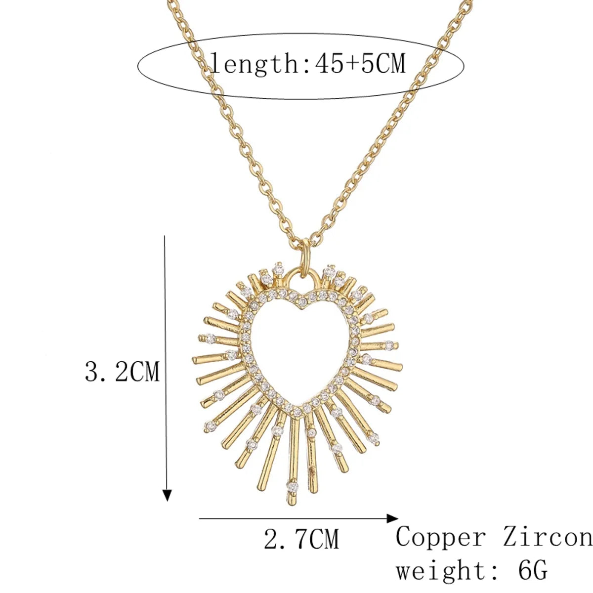 Simple Style Heart Shape Copper Plating Inlay Zircon Gold Plated Pendant Necklace