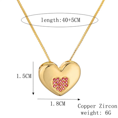 Simple Style Heart Shape Copper Plating Inlay Zircon Gold Plated Pendant Necklace