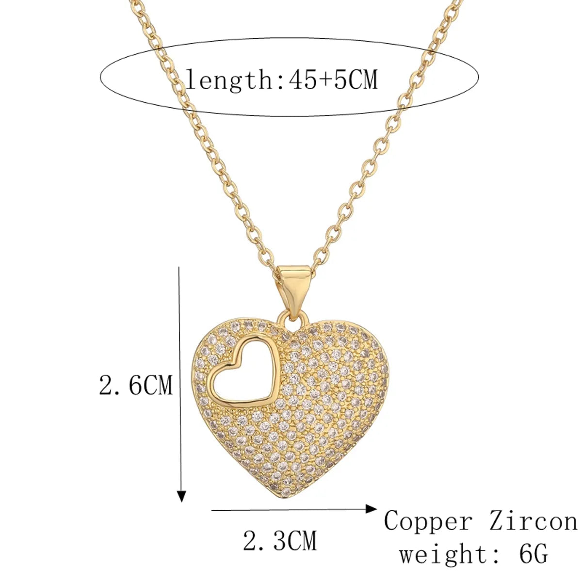 Simple Style Heart Shape Copper Plating Inlay Zircon Gold Plated Pendant Necklace