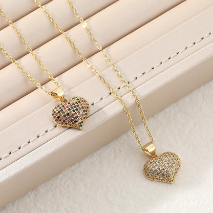 Simple Style Heart Shape Copper Plating Inlay Zircon Pendant Necklace