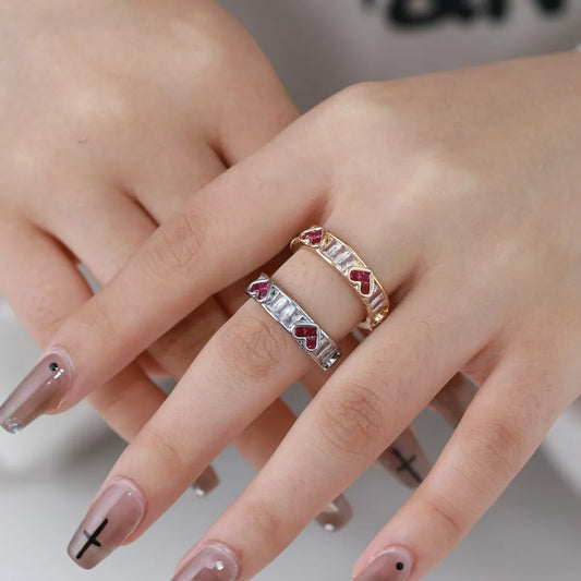 Simple Style Heart Shape Copper Plating Inlay Zircon White Gold Plated Gold Plated Open Rings