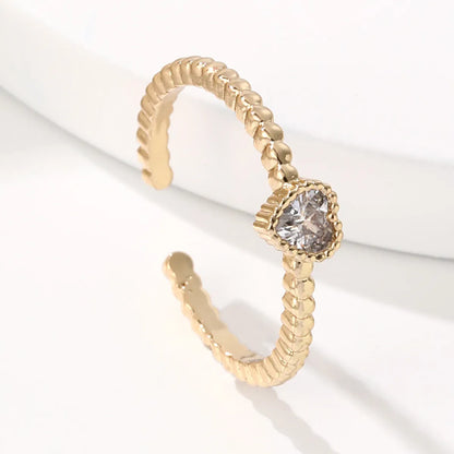 Simple Style Heart Shape Copper Plating Zircon Open Ring