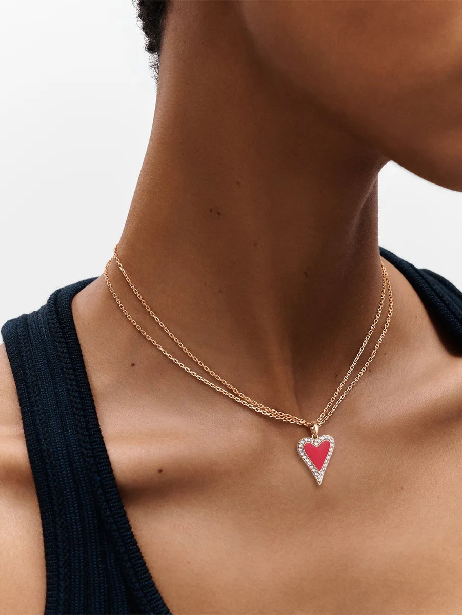 Simple Style Heart Shape Copper Zircon Double Layer Necklaces