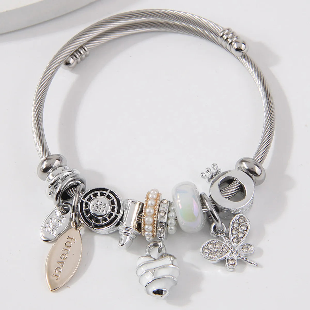 Simple Style Heart Shape Dragonfly Stainless Steel Alloy Bangle