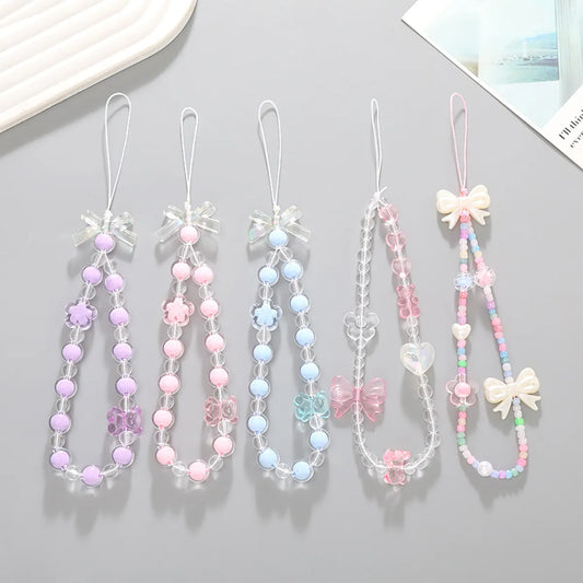 Simple Style Heart Shape Flower Bow Knot Beaded Mobile Phone Chain