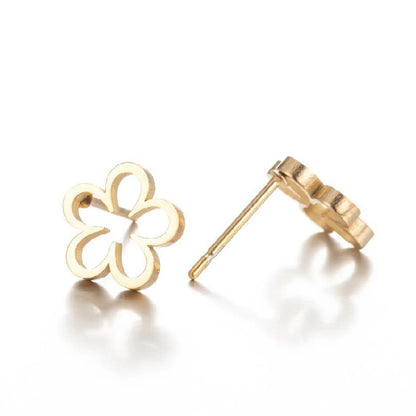 Simple Style Heart Shape Flower Stainless Steel Ear Studs 1 Pair