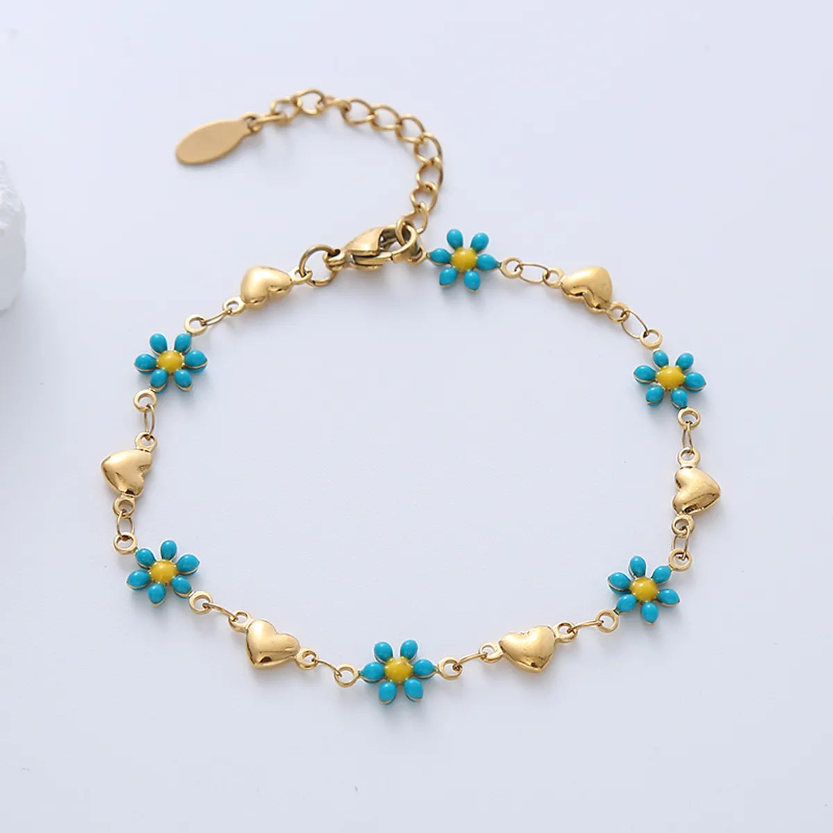 Simple Style Heart Shape Flower Stainless Steel Patchwork Enamel Gold Plated Bracelets